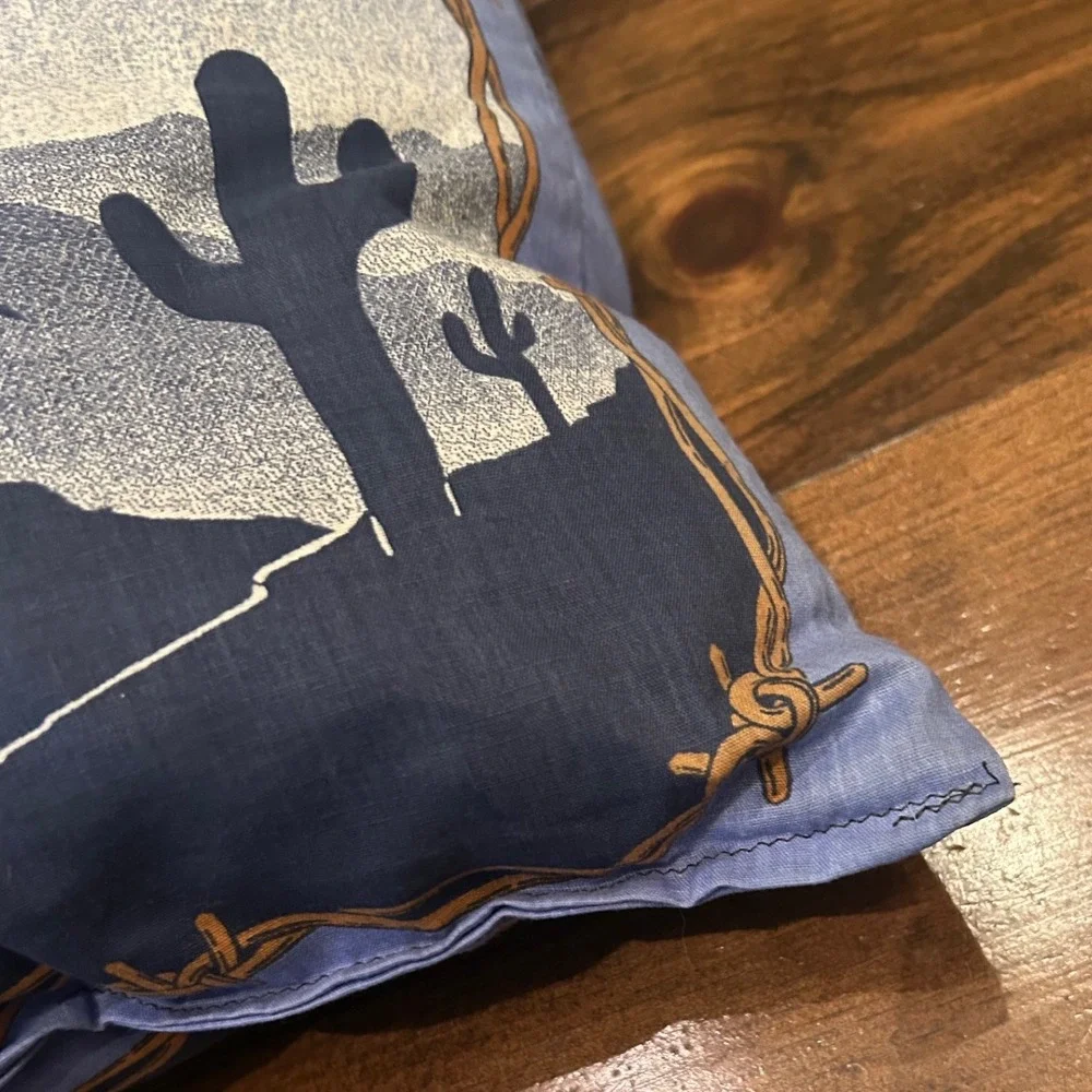 Vintage Western Cowboy Bucking Bronco Throw Pillows Blue Desert Silhouette Set‎